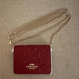Coach Wallet On A Chain C7316 In Signature Leather - Red Cherry/gold NWT